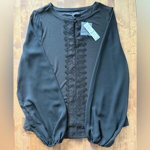White House Black Market Black Lace Detail Lined Blouse | NWT | Size Small
